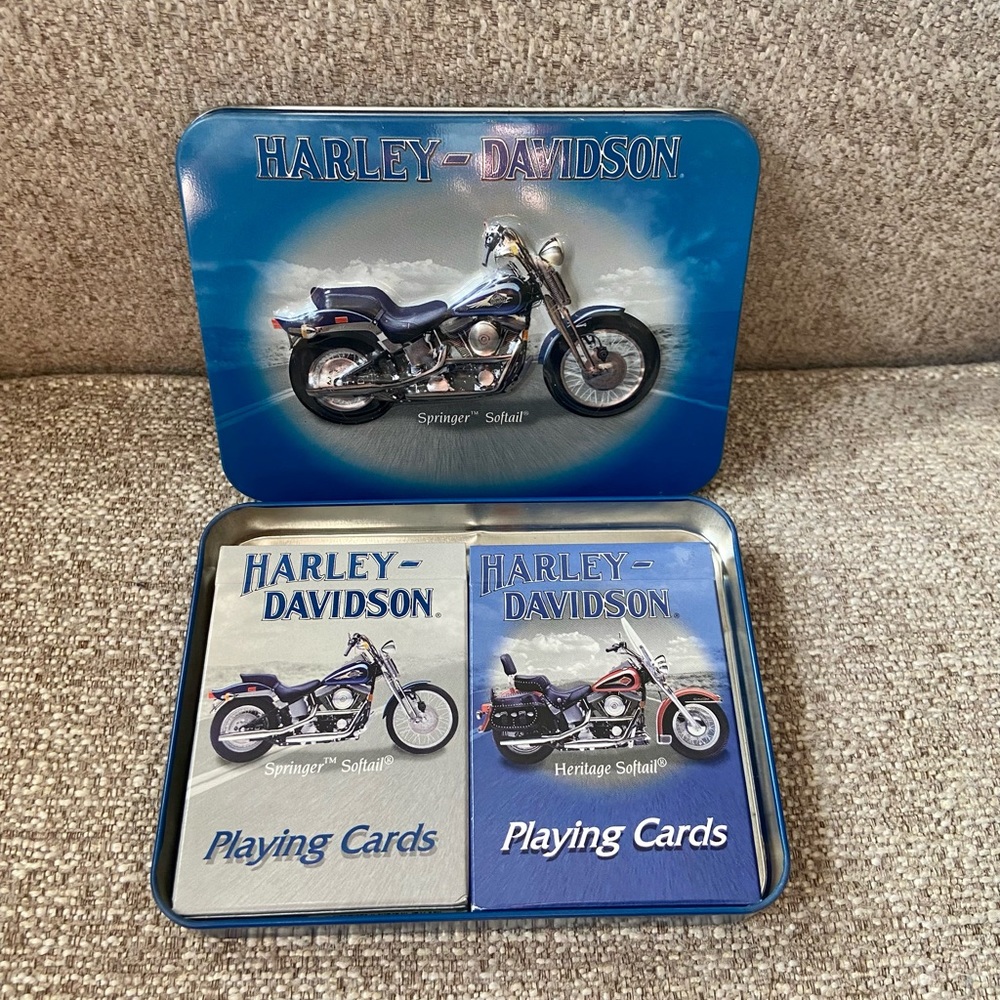 Vintage 2001 Harley Davidson Playing Cards in Aluminum Tin